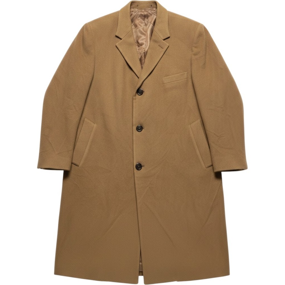 Lauren Ralph Lauren Mens Camel Cashmere Wool Blend Overcoat Topcoat Italy Fabric